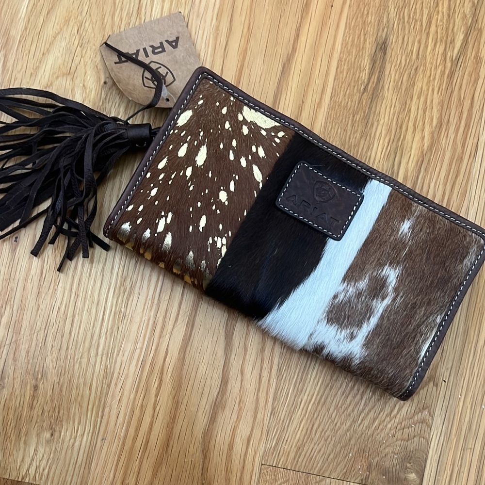 Ariat Cowhide Leather Wallet with Tassel- full zip , clutch style